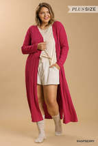 Plus Size Rashberry Pink Long Sleeve Open Front Extra Long Cardigan - $25.00