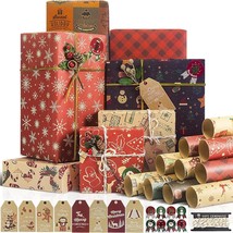 Christmas Wrapping Paper w/Christmas Gift Tags, Santa Claus Stickers  - £15.81 GBP