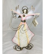 Vintage Enesco Capiz Shell Large Angel statue Metal Wings 8.5&quot; TALL - £15.79 GBP