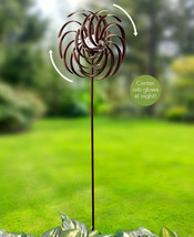 Bronze Double Spiral SOLAR Lighted Wind SPINNER Yard Stake Lawn Garden Art Decor - £43.89 GBP