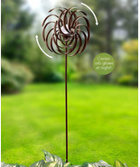 Bronze Double Spiral SOLAR Lighted Wind SPINNER Yard Stake Lawn Garden A... - £39.01 GBP