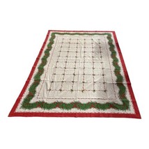 Vintage  Christmas Tablecloth Pinecone Holly Berries Evergreen Garland 59x82” - £44.83 GBP