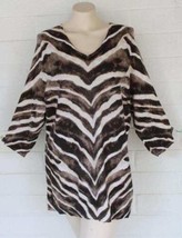 Chico&#39;s 3 XL Brown Cream Giraffe Print Dolman Sleeve Long Tunic Sweater - £15.78 GBP