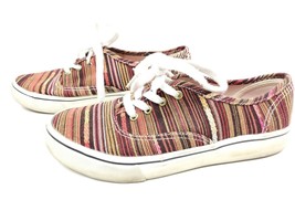 AIRWALK Womens 7 M TIE Multi Stripe shoes skate boat sneaker Reds Browns - £8.19 GBP