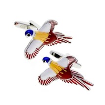 Pheasant Cufflinks Flying Bird Hunting Game Wildlife Rhodium Enamel W Gift Bag - £11.82 GBP