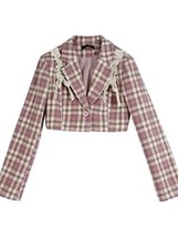 Gothiscyn Preppy Women Suit Blazer Jakcet Crop Pink Plaid Mini Skirt 2 Pieces Sp - £98.91 GBP