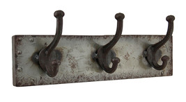 Zeckos Faux Aged Steel Finish Industrial Style Triple Metal Wall Hook - £27.58 GBP