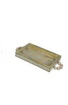 Hand Carved White Washed Wooden Decorative Serving Tray Home Decor - £23.67 GBP