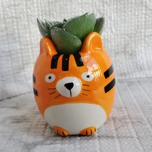 Tiger Animal Planter with Faux Succulent, Orange Cat Ceramic Plant Pot image 2