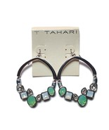NWT $45 TAHARI Silver Clear Green Jewel Earrings New - $18.19