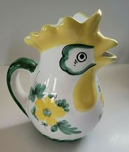 RARE YELLOW/GREEN GALLETT ROOSTER CERAMIC PITCHER MADE IN ITALY image 2