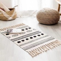 Retro Bohemian Hand Woven Cotton Linen Tassel Carpet Rug Bedside Rug Geo... - £30.39 GBP