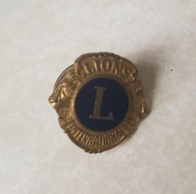 Lions Club International Lapel Hat Vest Pin Goldtone &amp; Navy Logo Pin - £11.52 GBP