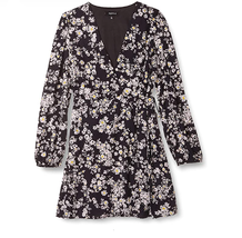 4si3nna women&#39;s tiffany long sleeve mini wrap dress black abstract floral LARGE - £10.33 GBP