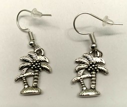 NEW Palm Tree Silver Dangle Pierced Earrings Charm Measures 1/2&quot; x 3/4&quot; - £9.27 GBP