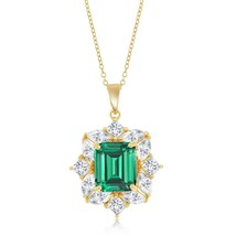 Sterling Silver Asscher-Cut Emerald CZ Necklace - Gold Plated - £107.58 GBP