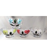 Lot (4) Hand Painted Clear Glass Floral Small Footed Sherbert Cups/Bowls - $21.56
