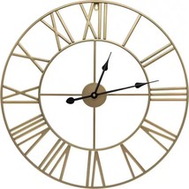 Round 24-inch Decorative Gold Metal Wall Clock Roman Numerals and Black ... - $2,603.81 MXN