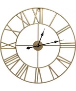 Round 24-inch Decorative Gold Metal Wall Clock Roman Numerals and Black ... - $2,603.81 MXN