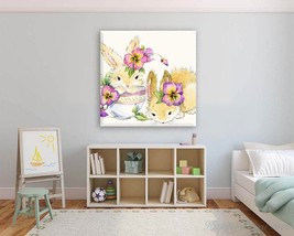 Watercolor Rabbits Print on Canvas Bunny Nursery Decor Baby Room Decor Kids Room - £46.41 GBP