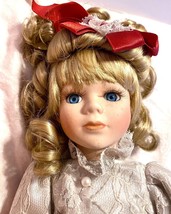 Collectors Choice Vintage Porcelain Doll Sealed With A Kiss  16 Inch with stand - £11.49 GBP