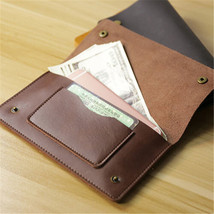 Genuine Calf Leather Hand-Made Light Wallet Cash Bill Purse Card Case W/Buckle - £15.97 GBP