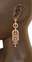3.25" Long Dainty Peach Rhinestones Evening Chandelier Earrings Costume Jewelry - $15.68