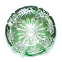 Vintage Bohemian Green Over Cut To Clear Ashtray 4.5&quot; diameter - $21.75