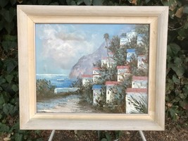K Domingo Original 1970s Vintage Amalfi Coast Beach Seascape Modern Oil &amp; Canvas - £547.28 GBP