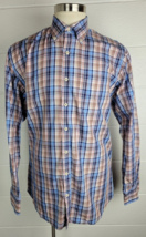 Peter Millar Mens Cotton Long  Sleeve Plaid Button Front Shirt Blue Brow... - $19.80