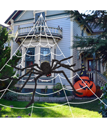 200&quot; Halloween Spider Web + 59&quot; Giant Spider Decorations Fake Spiders wi... - $460.37 MXN