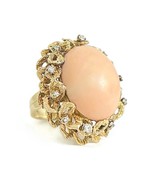 Vintage 1950&#39;s 1960&#39;s Oval Coral Diamond Cocktail Ring 14K Yellow Gold, ... - £2,276.50 GBP