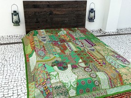Vintage Patchwork Tagesdecke Quilt Handbestickt Bettdecke Wandbehang - $212.69