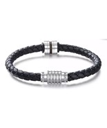 Nic &amp; Syd Braided Leather Silver Barrel Bracelet NIB - $37.40