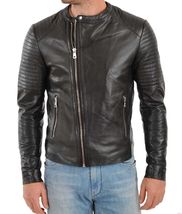 Men Leather Jacket Black Slim fit Biker Motorcycle Genuine Lambskin Jack... - £92.40 GBP