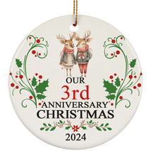 Our 3rd Anniversary 2024 Ornament Gift 3 Years Christmas Cute Reindeer Couple - $14.80