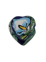 Vintage Talavera Mexican Heart Shaped Trinket Box Folk Art Pottery Calla... - $18.22