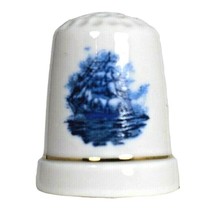 Galleon Schooner on the Sea Blue Background Souvenir Porcelain Thimble - £6.49 GBP