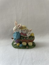 Vintage Easter Bunny Rabbit Family on Wheelbarrow Figurine - e883 - $3.56