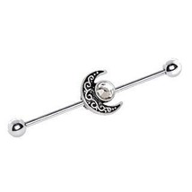 316L Stainless Steel Tribal Sun and Moon Industrial Barbell - £11.15 GBP