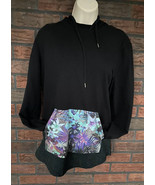 Black Hoodie Medium Hawaiian Like Flower Front Pocket Long Sleeve Sweats... - $11.40