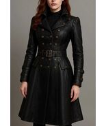 Womens Black Leather Trench Coat - Victorian Steampunk Long Jacket - Got... - $285.00