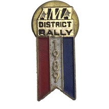 Biker Pin AMA District Rally 1989 Vintage 80s Gold Tone Enamel Metal Ribbon - $12.95