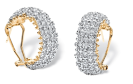 Diamond Cluster Semi Hoop Gp Earrings 18K Yellow Gold - £136.71 GBP