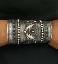 Moroccan Bracelet Silver Long Bangle Cuff Traditional Adjustable Tribal ... - $574.20