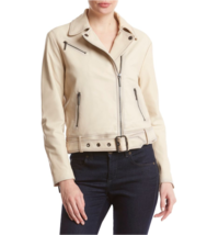 Nwt Kenneth Cole Ny Beige Lamb Leather Zip Front Moto Jacket Size L $395 - £169.15 GBP