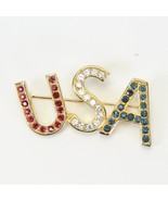 USA America Brooch Crystal Rhinestones Gold Tone Patriotic Patriot July 4th - $10.98 CAD