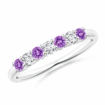 ANGARA 2.5mm Natural Half Eternity Amethyst and Diamond Wedding Band in Silver - £254.35 GBP+