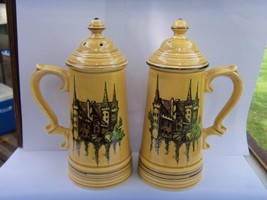 Vintage Enesco Beer Stein W Castle Salt &amp; Pepper Shakers Large Size - £10.02 GBP