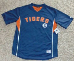 Mens Shirt MLB Detroit Tigers Baseball Blue Orange Short Sleeve V-Neck-size L - £22.59 GBP